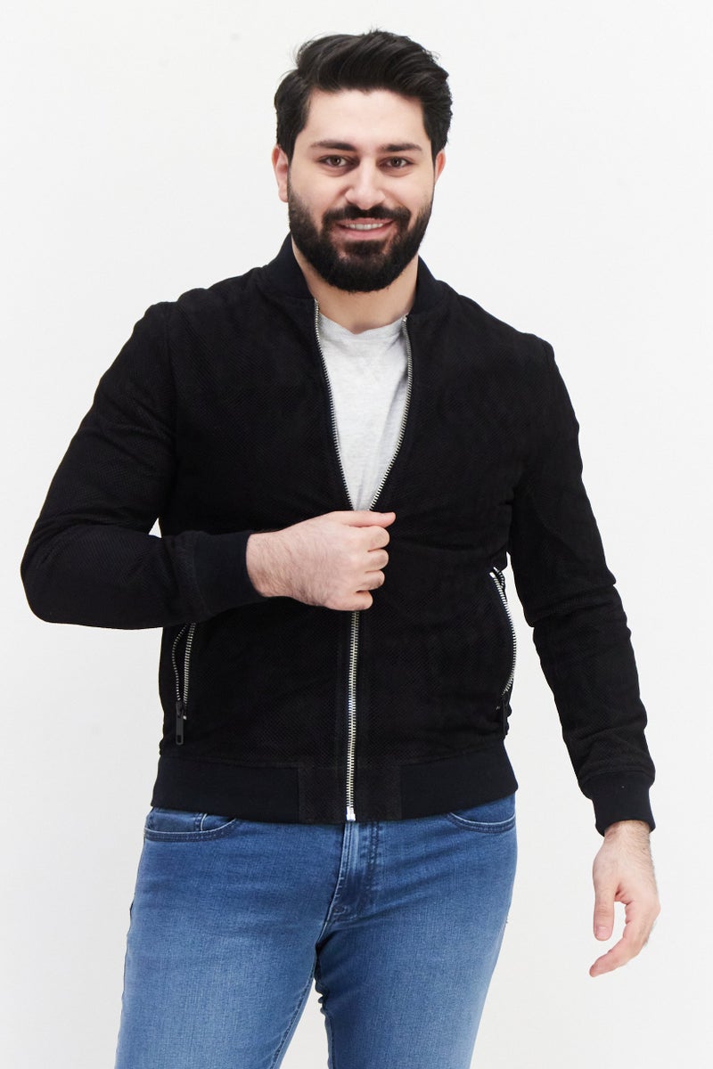 Men Plain Jacket Shirt, Black