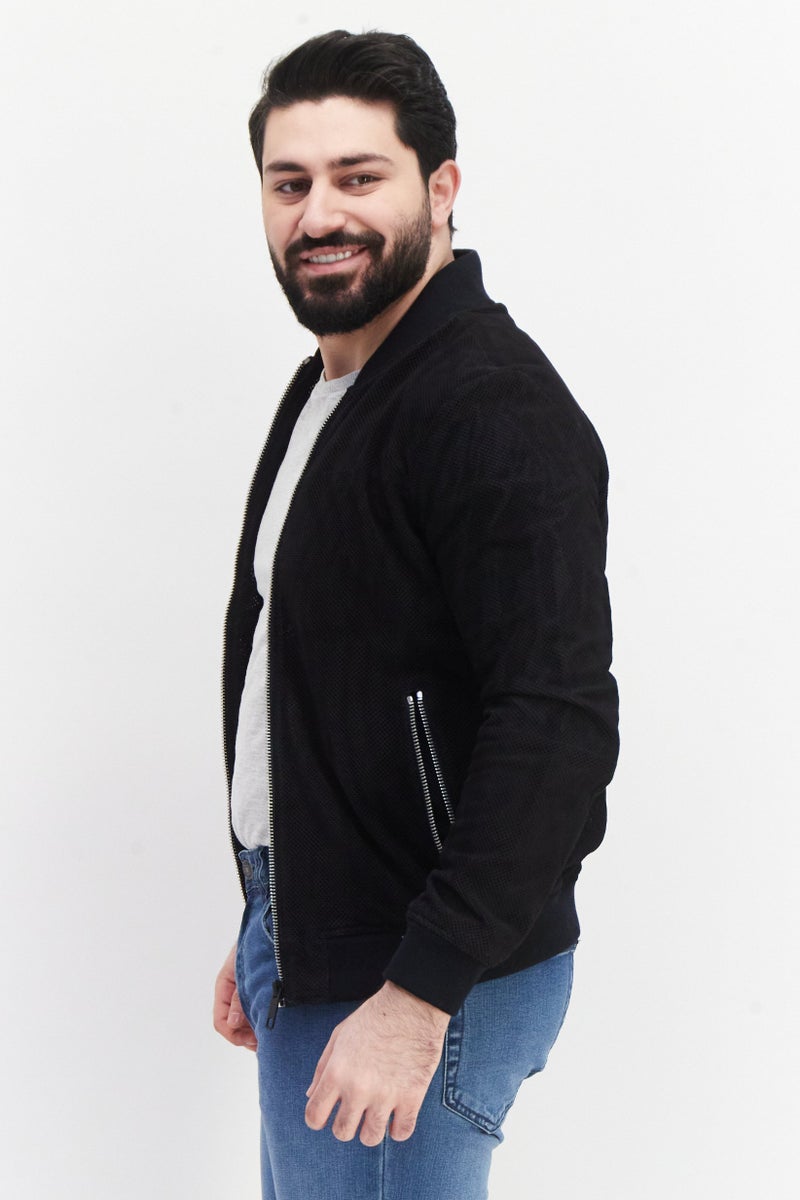 Men Plain Jacket Shirt, Black