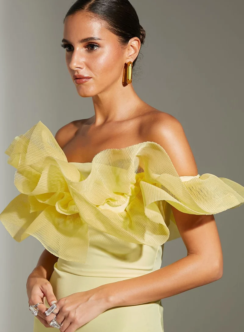 Namshi X Zena Louay Zena Louay Strapess Gown With Gathered Ruffles