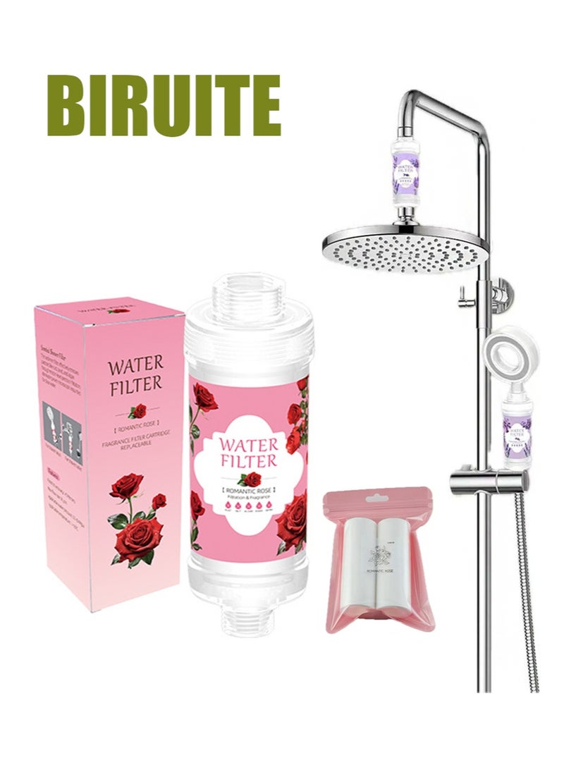 BIRUITE 1pcs Vitamin Shower Fragrance Water Filter + 2pcs Fragrance Filter Cartridge Set, Prevent Hair Loss and Prevent Dry Skin, Remove Chlorine and Rust, Relax Aromatherapy (Romantic Rose) - Image 1