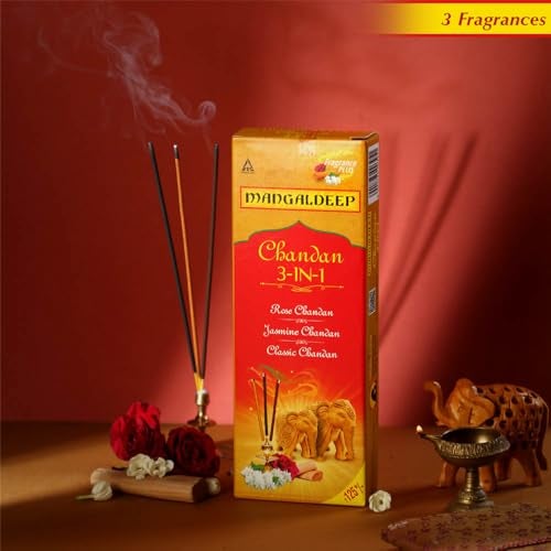 Mangaldeep 3in1 Agarbatti - Soothing Fragrances of Classic Chandan, Rose & Jasmine (226g) - Image 3