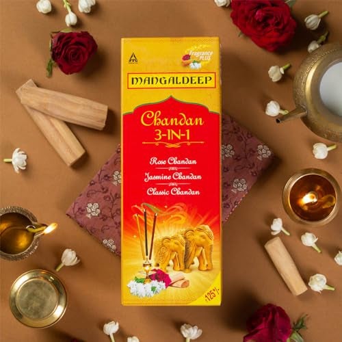 Mangaldeep 3in1 Agarbatti - Soothing Fragrances of Classic Chandan, Rose & Jasmine (226g) - Image 2
