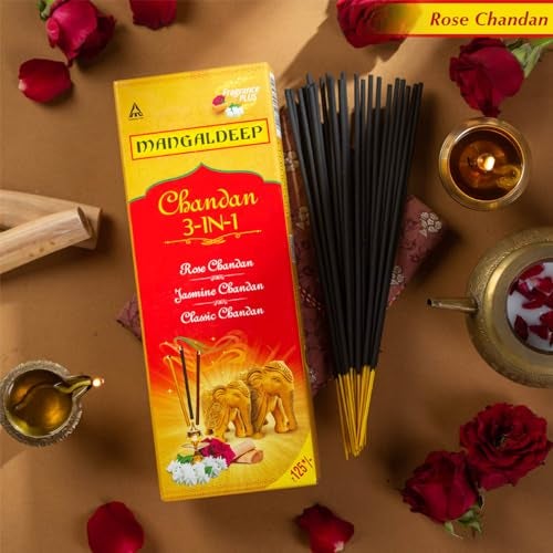 Mangaldeep 3in1 Agarbatti - Soothing Fragrances of Classic Chandan, Rose & Jasmine (226g) - Image 4