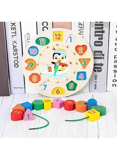 Wooden Shape Sorting Clock-Teaching UABrand Time Shape Sorting Number Blocks, Stacking Sorter Montessori Early Learning Montessori Educational Toy Gift for 1-3 Year Old Toddler Baby Kids