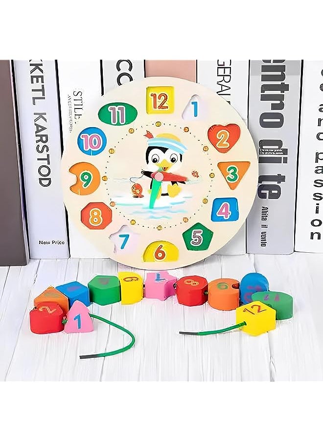 vesus - Wooden Shape Sorting Clock-Teaching UABrand Time Shape Sorting Number Blocks, Stacking Sorter Montessori Early Learning Montessori Educational Toy Gift for 1-3 Year Old Toddler Baby Kids - Image 1