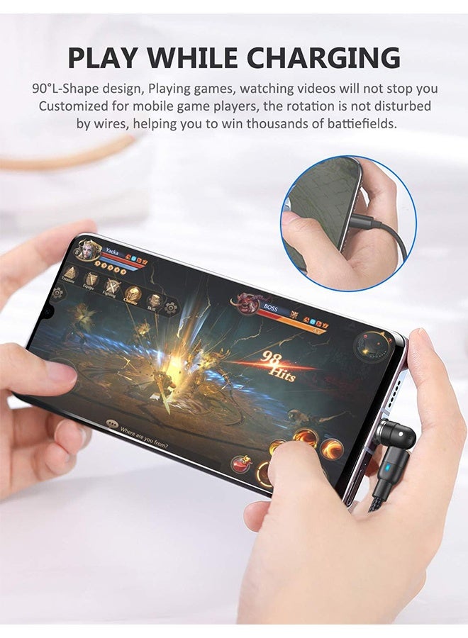 إم إكس إن كابل شحن مغناطيسي صغير 3 في 1 مع رأس من النوع C ورأس Apple Lightning ورأس Android - كابل شحن سريع قابل للدوران 540 درجة مع مؤشر LED، شاحن هاتف متوافق مع iPhone 14 و13 و12 وSamsung Galaxy S22 وS21 وS2 (أسود) - Image 4