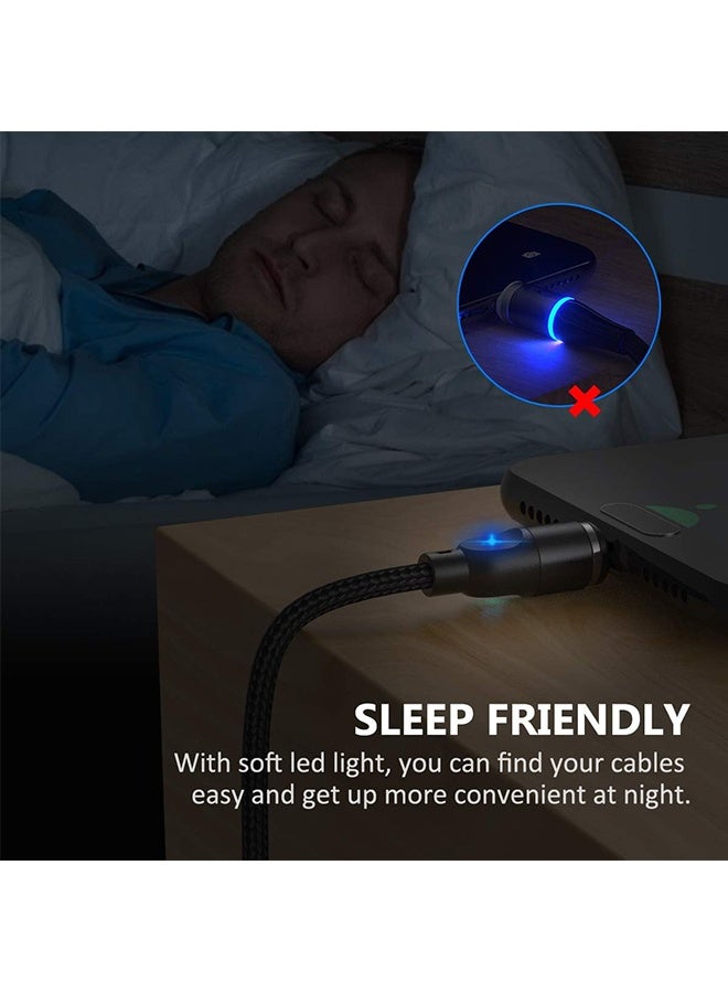 إم إكس إن كابل شحن مغناطيسي صغير 3 في 1 مع رأس من النوع C ورأس Apple Lightning ورأس Android - كابل شحن سريع قابل للدوران 540 درجة مع مؤشر LED، شاحن هاتف متوافق مع iPhone 14 و13 و12 وSamsung Galaxy S22 وS21 وS2 (أسود) - Image 5