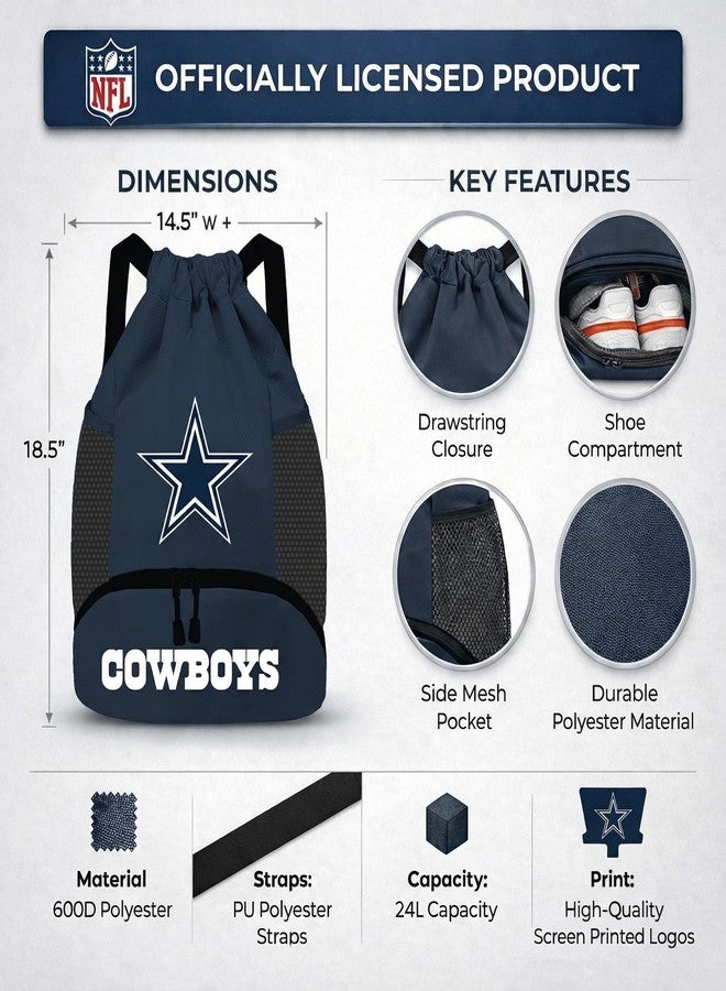 Proformance Home NFL Dallas Cowboys Cinch Bag – Standard Logo Drawstring Backpack - Image 3