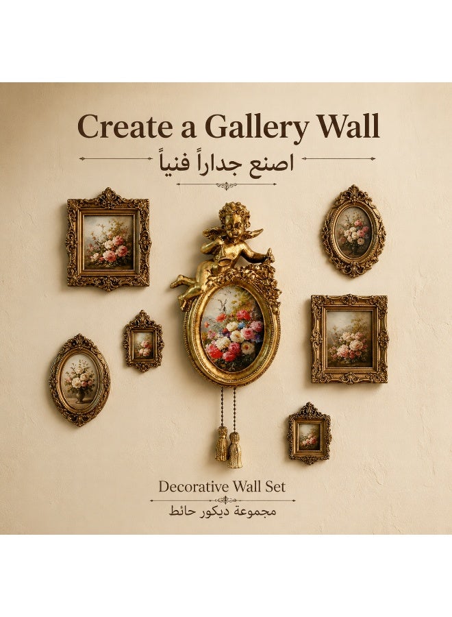 إطار جداري ذهبي عتيق بتصميم ملاك شيروبي، إطار بيضاوي باروكي من الراتنج للتعليق على الحائط مع شرّابات، مناسب لغرفة المعيشة وغرفة النوم وجدار الديكور، مقاس تقريبي 24 × 9.5 سم - Image 2