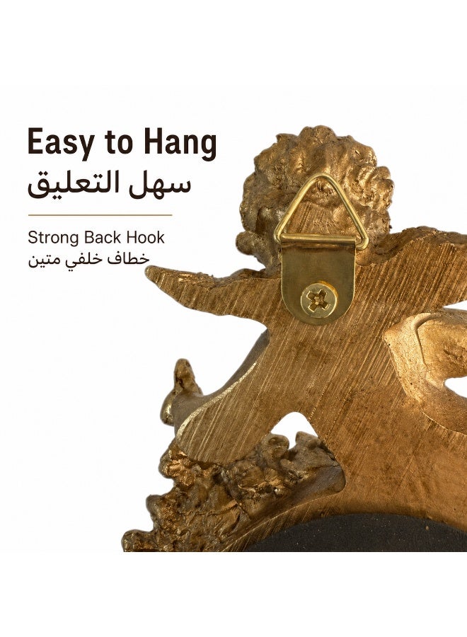 إطار جداري ذهبي عتيق بتصميم ملاك شيروبي، إطار بيضاوي باروكي من الراتنج للتعليق على الحائط مع شرّابات، مناسب لغرفة المعيشة وغرفة النوم وجدار الديكور، مقاس تقريبي 24 × 9.5 سم - Image 4