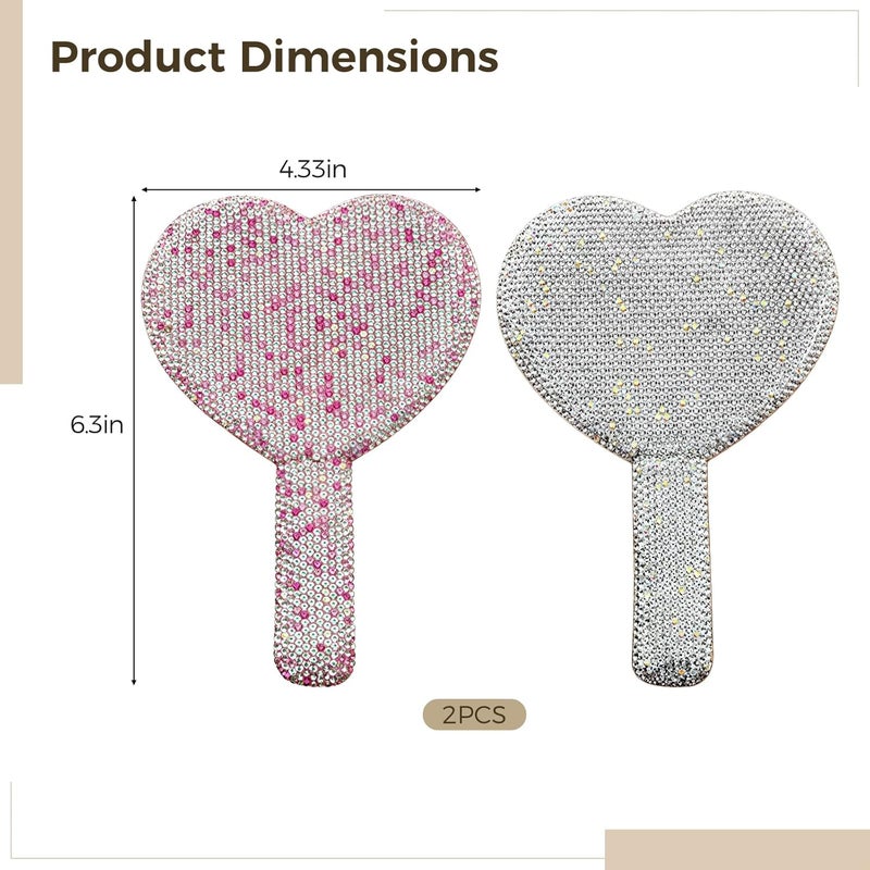2 Pcs Compact Heart Mirror Set, Small Handheld Mirror with Elegant Rhinestone Handle, and Silver Heart-Shaped Design for Makeup, 6.3 in X 4.3 in - Image 4