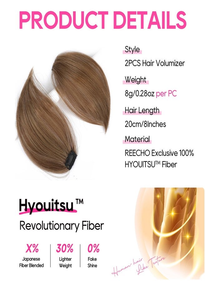 REECHO Clip in Hair Volumizer, Short Thick Clip in Hairpieces Adding Extra Hair Volume Extensions for Women with Thin Fine (Light Brown with Blonde Highlights, 8 Inch(Pack of 2)) - Image 2
