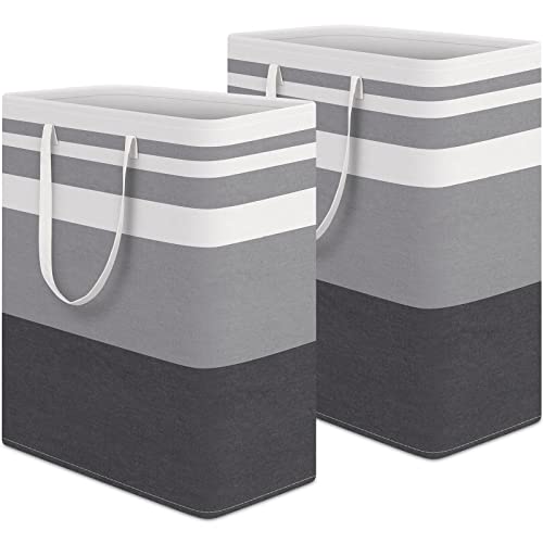 HomeHacks 2-Pack Large Laundry Basket, Waterproof, Freestanding Laundry Hamper, Collapsible Tall Clothes Hamper with Extended Handles for Clothes in The Dorm and Family Gradient Grey, 125L - Image 1
