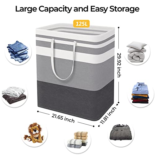 HomeHacks 2-Pack Large Laundry Basket, Waterproof, Freestanding Laundry Hamper, Collapsible Tall Clothes Hamper with Extended Handles for Clothes in The Dorm and Family Gradient Grey, 125L - Image 4
