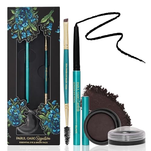 Parul Garg Beauty Signature Essential Kajal & Eyebrow Pack – 3-in-1 Long-Stay Kajal, Eyebrow Definer, Eye Brush & Shadow | Smudge-Proof & Blendable | No Smudging | Vegan & Clean Beauty | Classic - Black - Image 1