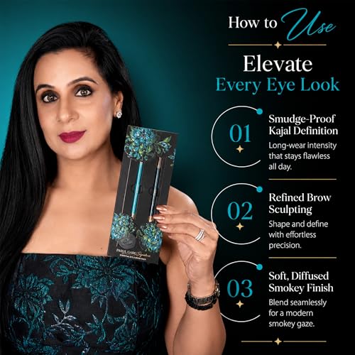 Parul Garg Beauty Signature Essential Kajal & Eyebrow Pack – 3-in-1 Long-Stay Kajal, Eyebrow Definer, Eye Brush & Shadow | Smudge-Proof & Blendable | No Smudging | Vegan & Clean Beauty | Classic - Black - Image 2