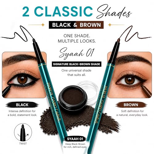 Parul Garg Beauty Signature Essential Kajal & Eyebrow Pack – 3-in-1 Long-Stay Kajal, Eyebrow Definer, Eye Brush & Shadow | Smudge-Proof & Blendable | No Smudging | Vegan & Clean Beauty | Classic - Black - Image 4