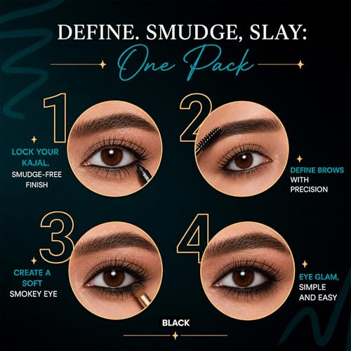 Parul Garg Beauty Signature Essential Kajal & Eyebrow Pack – 3-in-1 Long-Stay Kajal, Eyebrow Definer, Eye Brush & Shadow | Smudge-Proof & Blendable | No Smudging | Vegan & Clean Beauty | Classic - Black - Image 3