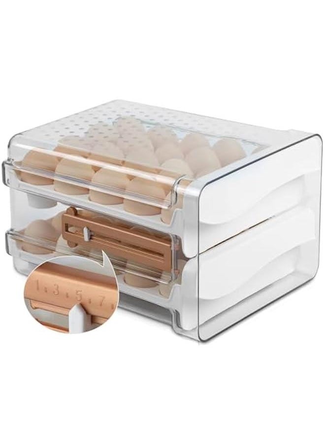 HOOKOR Egg Holder with Time Scale for Refrigerator, 40 Grid Large Capacity Clear Plastic Egg Storage Container, Two Layers Drawer Type Egg Storage Rack  - Image 1