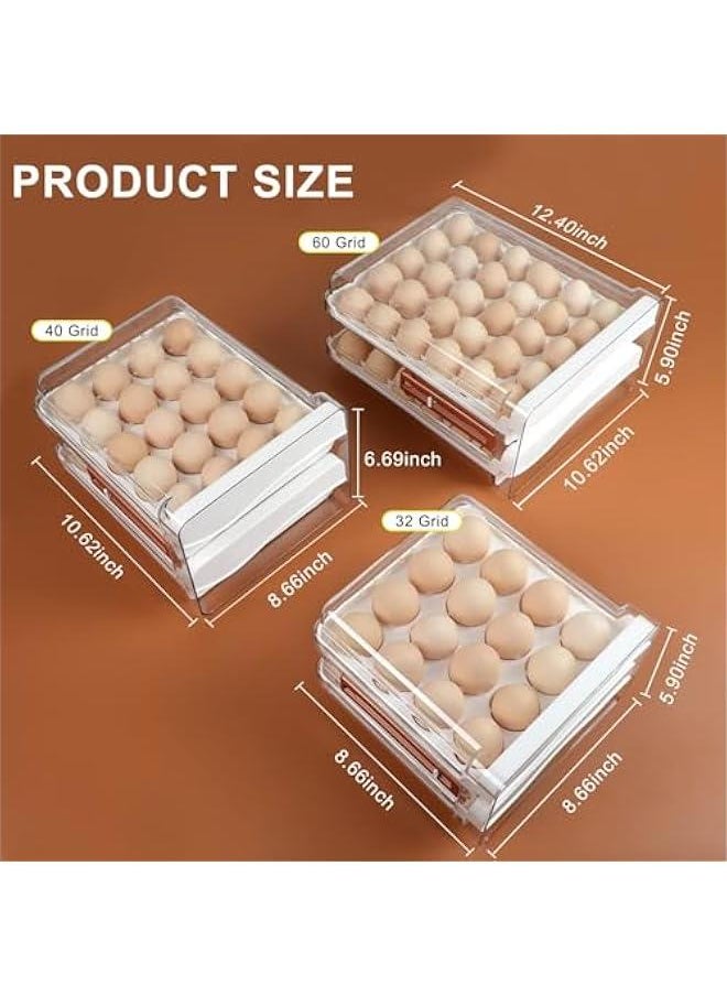 HOOKOR Egg Holder with Time Scale for Refrigerator, 40 Grid Large Capacity Clear Plastic Egg Storage Container, Two Layers Drawer Type Egg Storage Rack  - Image 2