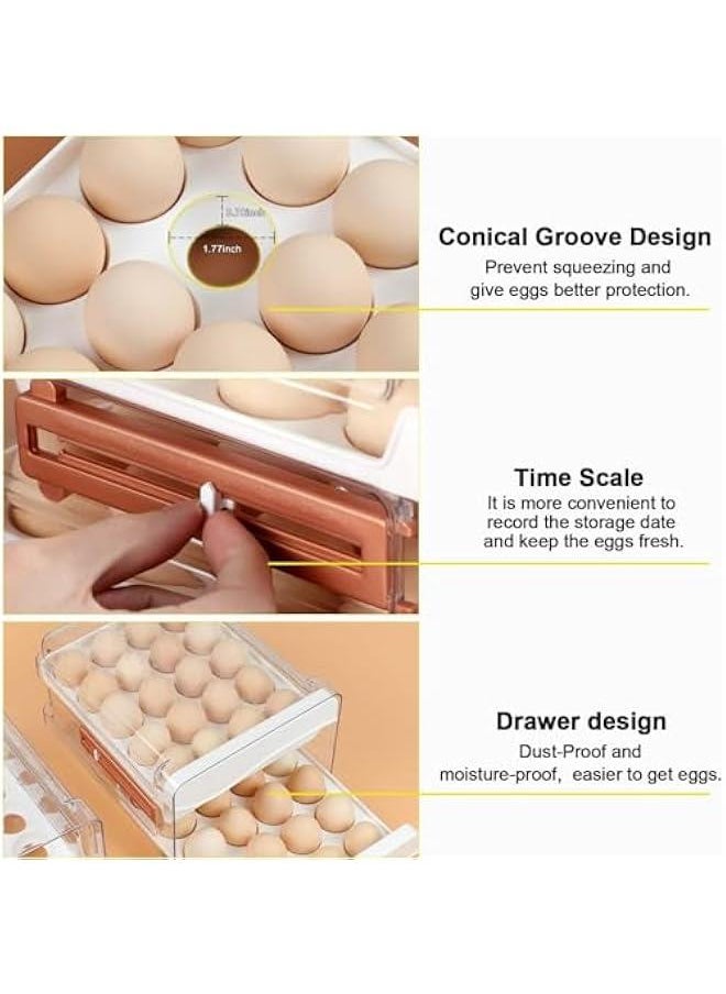 HOOKOR Egg Holder with Time Scale for Refrigerator, 40 Grid Large Capacity Clear Plastic Egg Storage Container, Two Layers Drawer Type Egg Storage Rack  - Image 3