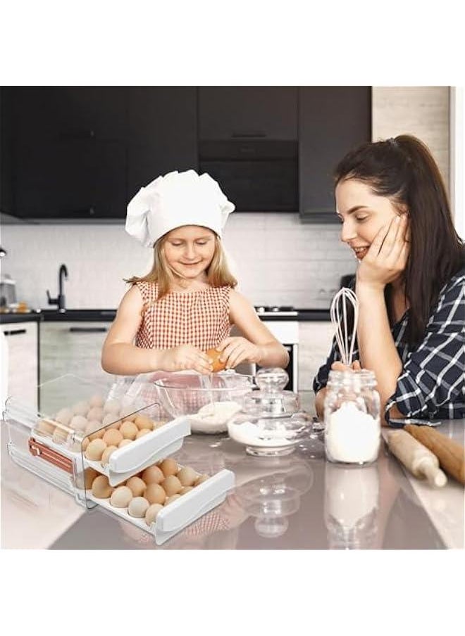 HOOKOR Egg Holder with Time Scale for Refrigerator, 40 Grid Large Capacity Clear Plastic Egg Storage Container, Two Layers Drawer Type Egg Storage Rack  - Image 4