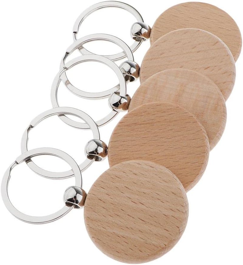 klarako 5x Wooden Blank Charms Pendants For Keychain Keyrings Phone Chain Decors Diy - Wood, round 37x37mm - Image 1