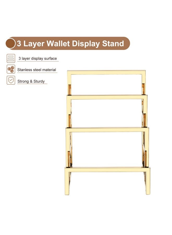 uxcell uxcell Clutch Purse Display Stand 3 Layer Wallet Display Rack Metal Clutch Holder Riser for Home Retail Store Supplies - Gold  - Image 3