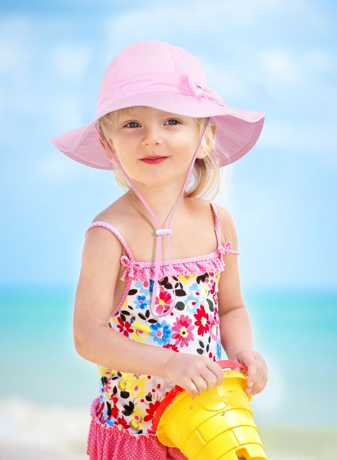 Cooraby 2 Pack Baby Girl Sun Hat with UPF 50+ Outdoor Adjustable Beach Hat with Wide Brim Bucket Hats for Toddlers White, Pink - Image 5