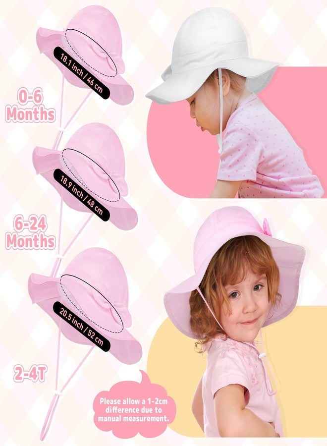 Cooraby 2 Pack Baby Girl Sun Hat with UPF 50+ Outdoor Adjustable Beach Hat with Wide Brim Bucket Hats for Toddlers White, Pink - Image 2