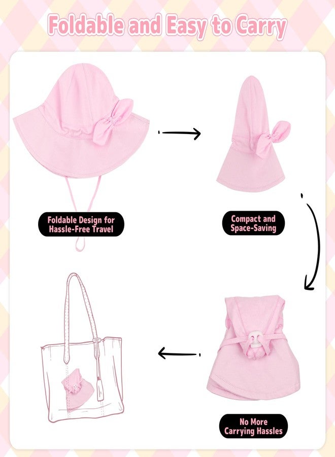 Cooraby 2 Pack Baby Girl Sun Hat with UPF 50+ Outdoor Adjustable Beach Hat with Wide Brim Bucket Hats for Toddlers White, Pink - Image 4