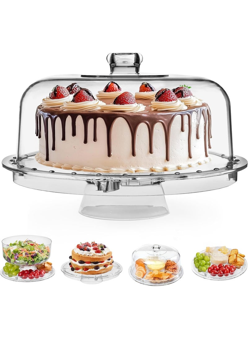 ALAMAREQ Cake Stand with Acrylic Dome Cover (12.2"), Multifunctional Serving Cookie Platter Punch Bowl and Cake Plate for Dessert Table Display for Parties (6 Uses) - Image 1