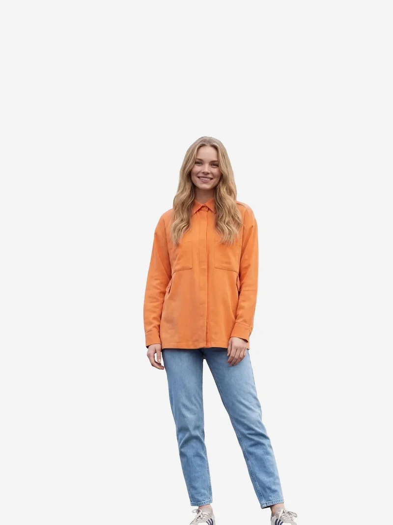 My Fashion Pumpkin Orange MY FASHION Linen Blend Casual Button-Up Shirt with Pocket for Women | Best Price UAE