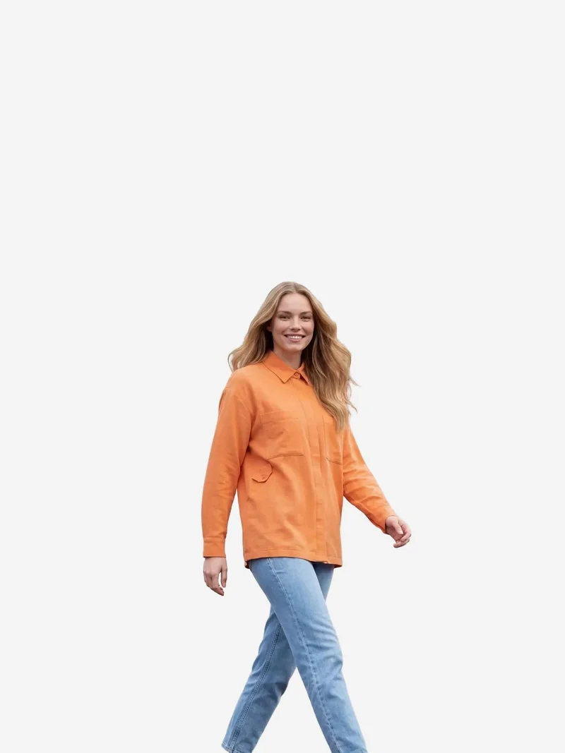 My Fashion Pumpkin Orange MY FASHION Linen Blend Casual Button-Up Shirt with Pocket for Women | Best Price UAE