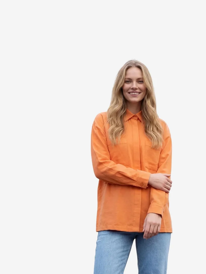 My Fashion MY FASHION Linen Blend Casual Button-Up Shirt with Pocket