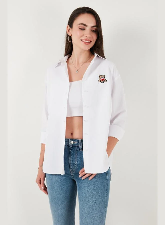 ليلا قميص نسائي قطن ليلا بتطريز دب عادي المقاس