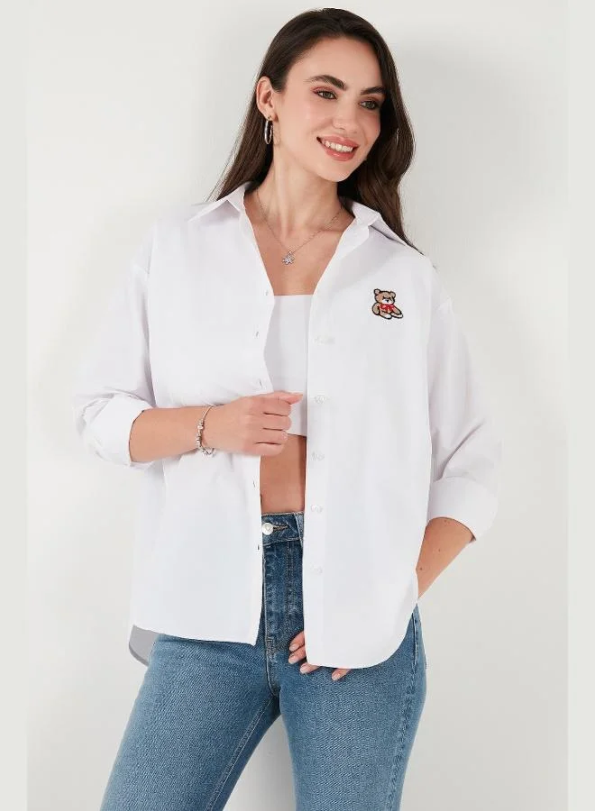 Lela Lela Cotton Blend Regular Fit Teddy Bear Embroidered Shirt Women's SHIRT 6773106