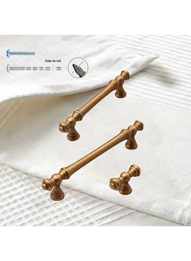 2 Pieces Vintage Copper Zinc Alloy Cabinet Knobs Elegant Golden Tone Hardware Single Hole Spacing - Image 2