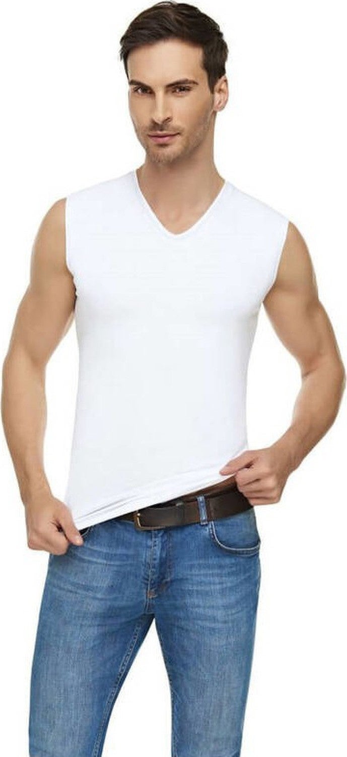 Tutku Elit 3 Pieces White Color V-Neck Zero Sleeve Athlete