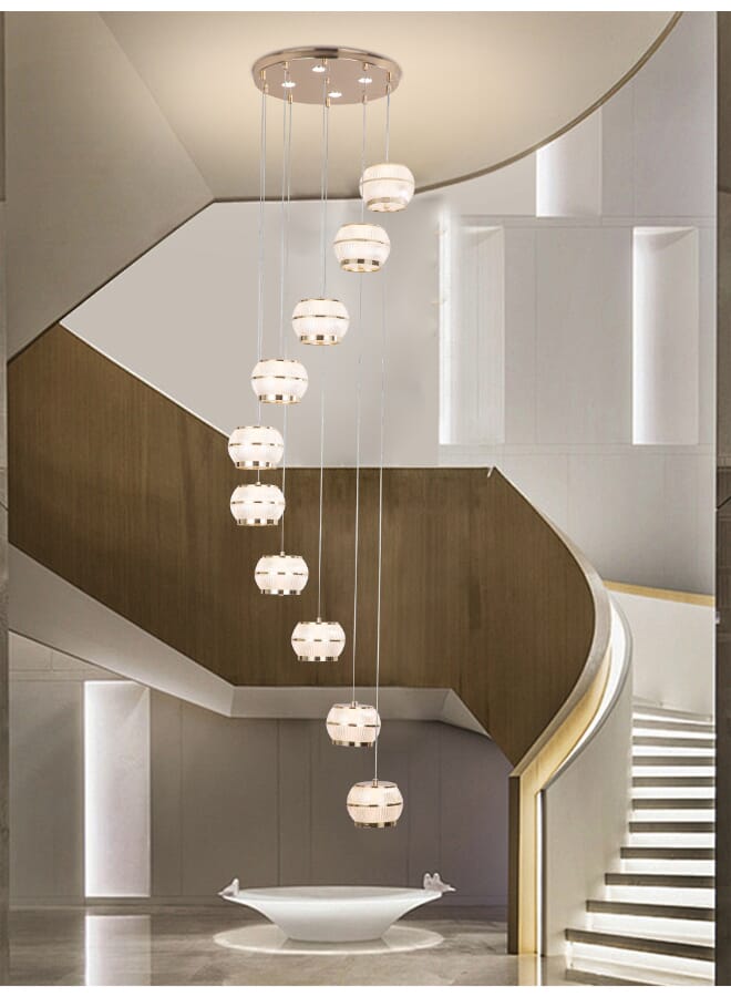 Best Power Luxury 10 Lamps Dimmable LED Chandelier 6554-10 For Indoor Stairs Crystal Rings Pendant Light With 3 Brightness Levels – Stunning Staircase or Entryway Chandelier - Image 1