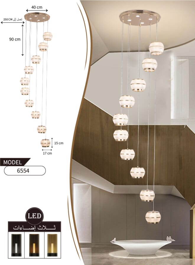 Best Power Luxury 10 Lamps Dimmable LED Chandelier 6554-10 For Indoor Stairs Crystal Rings Pendant Light With 3 Brightness Levels – Stunning Staircase or Entryway Chandelier - Image 3