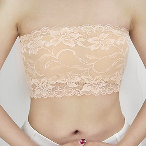 LUOEM 3pcs Women's Floral Lace Tube Top Stretchy Strapless Non-Padded Bandeau, Black, White, Skin, X-Large - Image 4