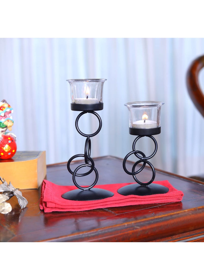 Hosley - Hosley Tealight Candle Holders for Home Decoration, with 2 Glass |Best for Home Decoration, Diwali Decoration Items, Dining Table, Black, Pack of 2 - Image 1