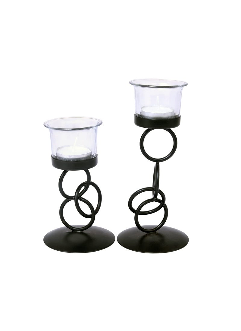 Hosley - Hosley Tealight Candle Holders for Home Decoration, with 2 Glass |Best for Home Decoration, Diwali Decoration Items, Dining Table, Black, Pack of 2 - Image 1