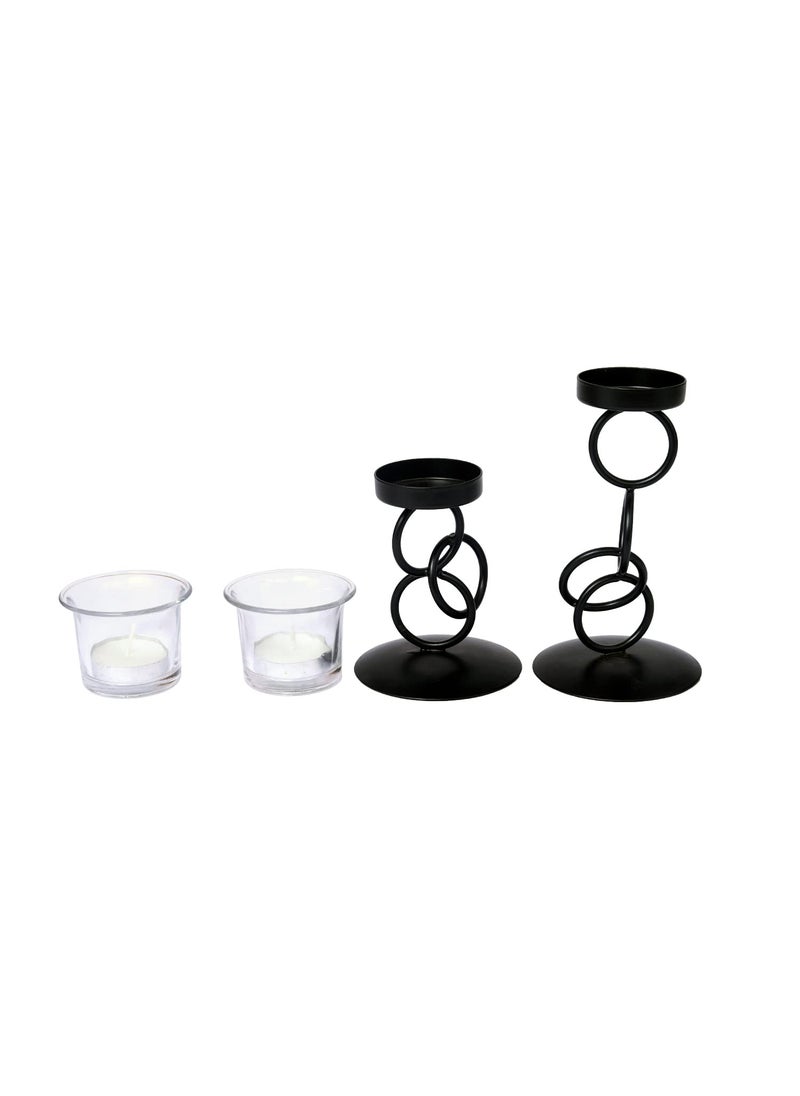 Hosley - Hosley Tealight Candle Holders for Home Decoration, with 2 Glass |Best for Home Decoration, Diwali Decoration Items, Dining Table, Black, Pack of 2 - Image 1