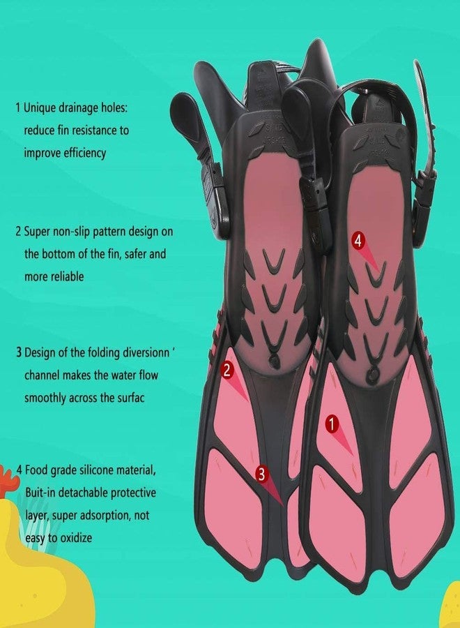 VBM طقم قناع وزعنفة وغطس VBM مع معدات غطس للبالغين، قناع غطس بانورامي، زعنفة تريك، أنبوب تنفس جاف + حقائب سفر، أنبوب تنفس للسباحة في المسبح (وردي) - Image 5