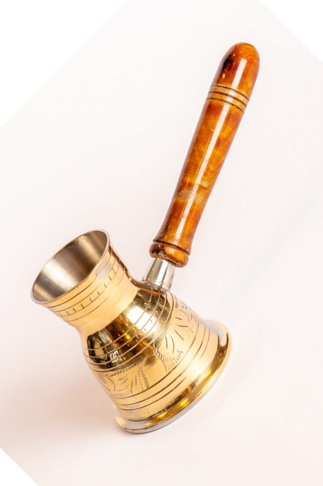 Bin shihoon Turkish coffee pot, copper, 12 cm, with wooden handle, made in India - Image 2