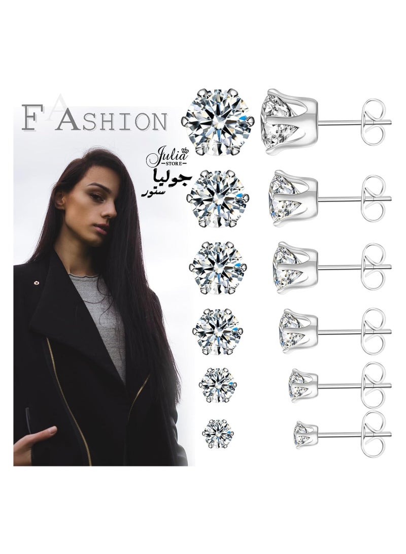 جوليا ستور مجموعة أقراط مرصعة بالألماس من الفولاذ المقاوم للصدأ مطلية بالذهب الأبيض عيار 18 قيراطًا، مجموعة أقراط مرصعة بالزركونيا المكعبة مضادة للحساسية للنساء، مجموعة من الأزواج - Image 2