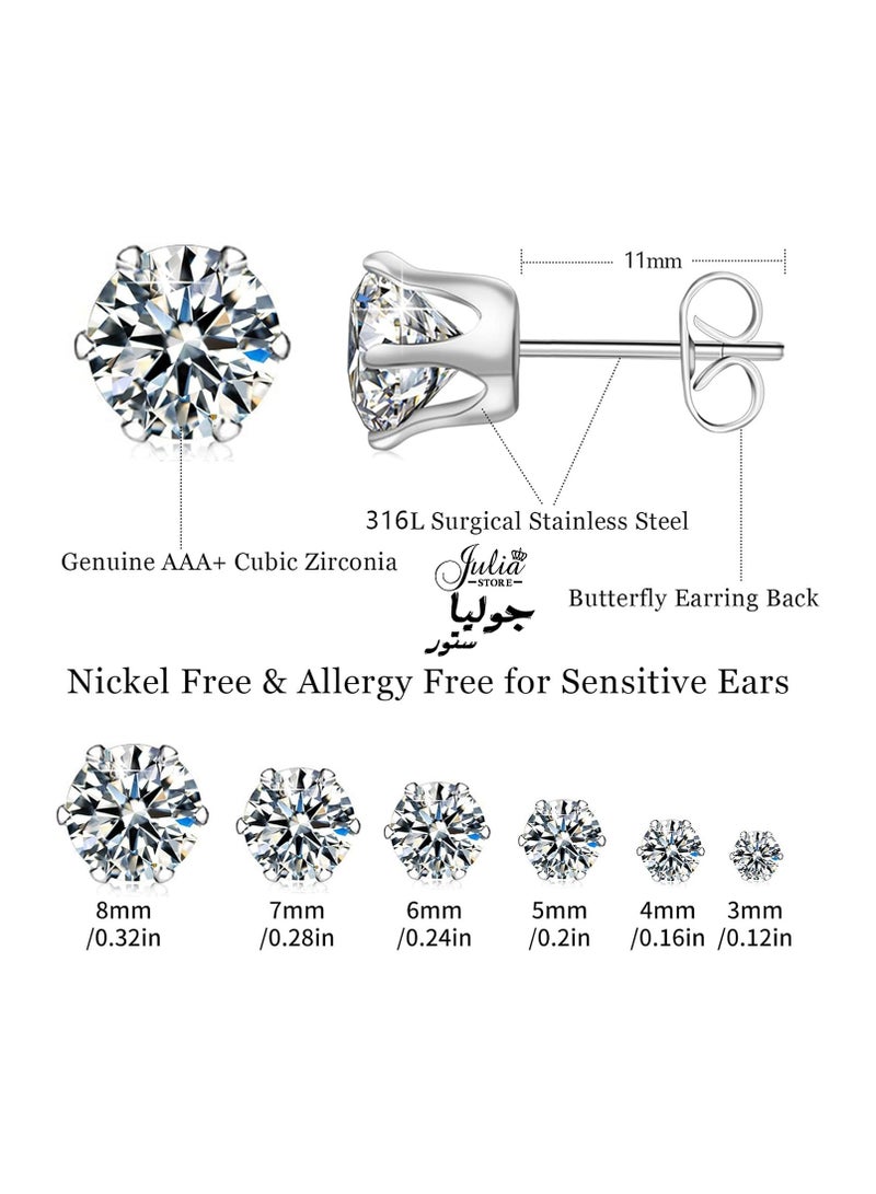 جوليا ستور مجموعة أقراط مرصعة بالألماس من الفولاذ المقاوم للصدأ مطلية بالذهب الأبيض عيار 18 قيراطًا، مجموعة أقراط مرصعة بالزركونيا المكعبة مضادة للحساسية للنساء، مجموعة من الأزواج - Image 3
