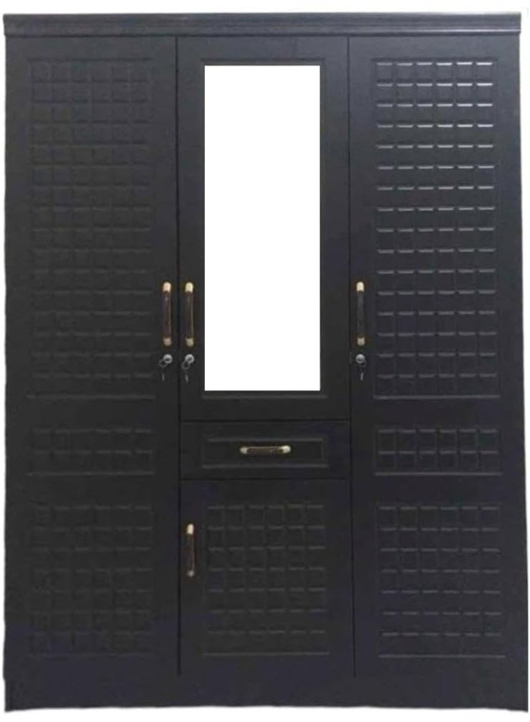 SUNLIT HOME Backlund 3-Door Wooden Wardrobe with Mirror & Drawer – Multi-Shelf Storage Cabinet with Hanging Rail – Wenge - Image 1
